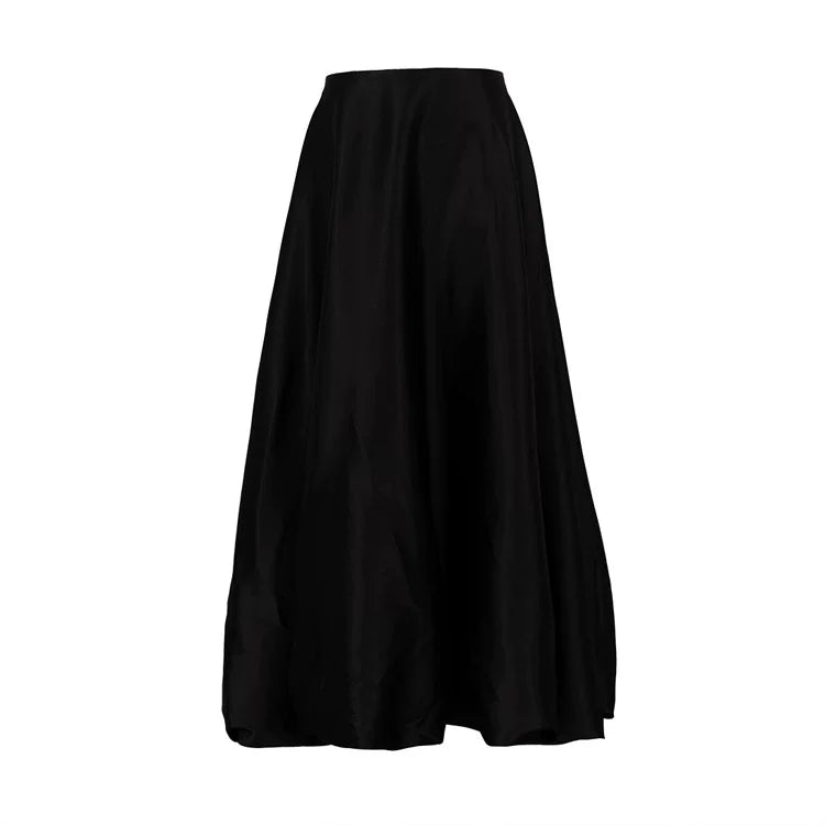 LaPose - Kaizley Satin High Waist Maxi Skirt - Black Color