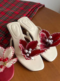 Emori Floral Kitten Heel Sandals - White [ADM28JGM]