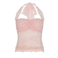 Lace Trim Halter Camisole Top - Pink [MK8FRKXN]