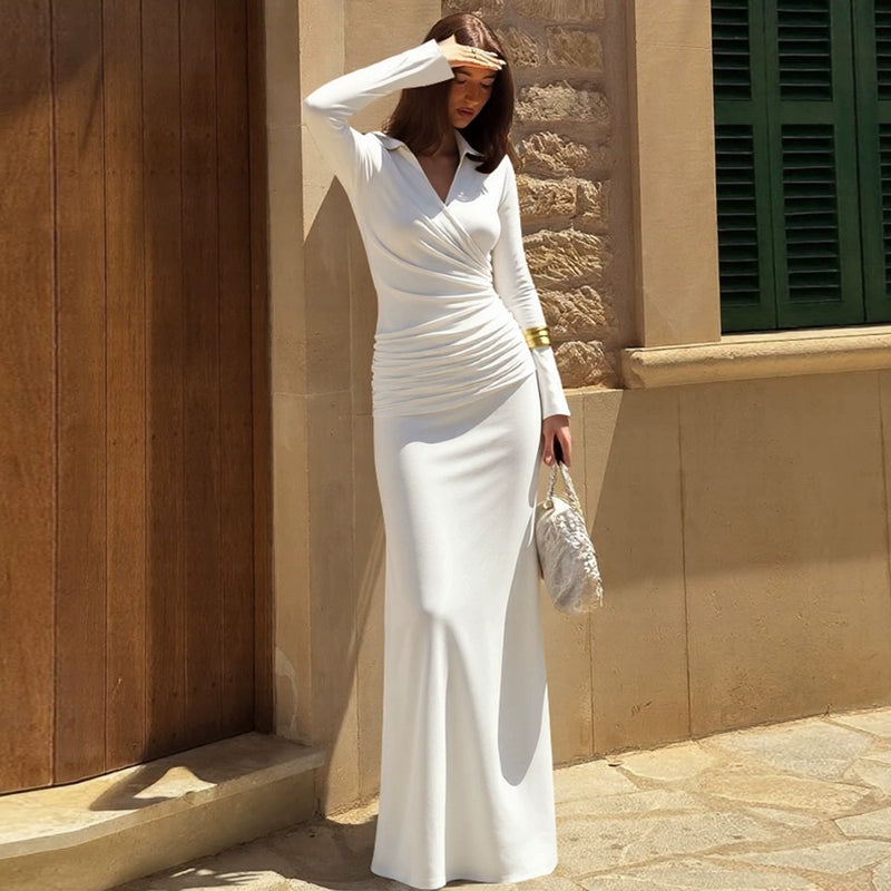 Sena Pleated Bodycon Midi Dress - White [7KSN8DGK]