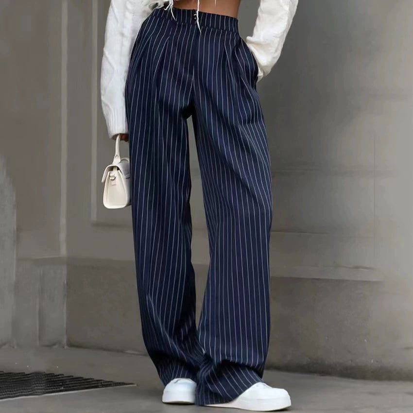 Joni Striped Wide-Leg Pants - Navy Blue [J9KN3BSL]