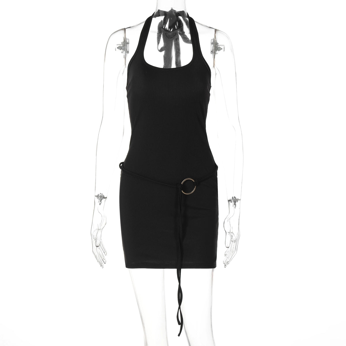 Cali Halter Ring Midi Dress - Black [Q647JKFO]