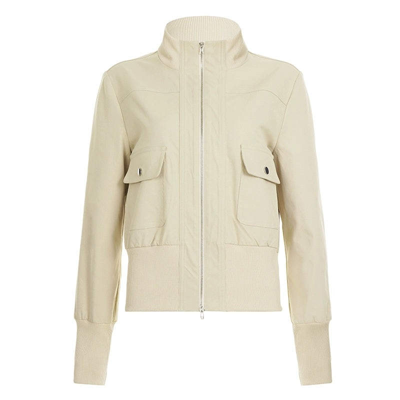 Miamor Ribbed Patchwork Utility Jacket - Khaki [1XF52BFH]