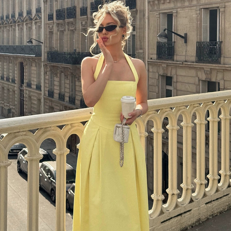 Reaghan Halter Backless Maxi Dress - Yellow [99DX921M]