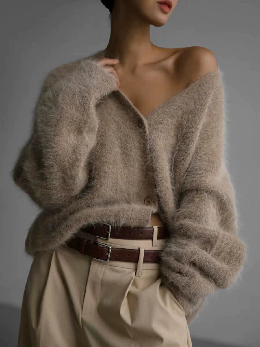 Griselda Cozy Knit Cardigan - Khaki [6MI07G2O]
