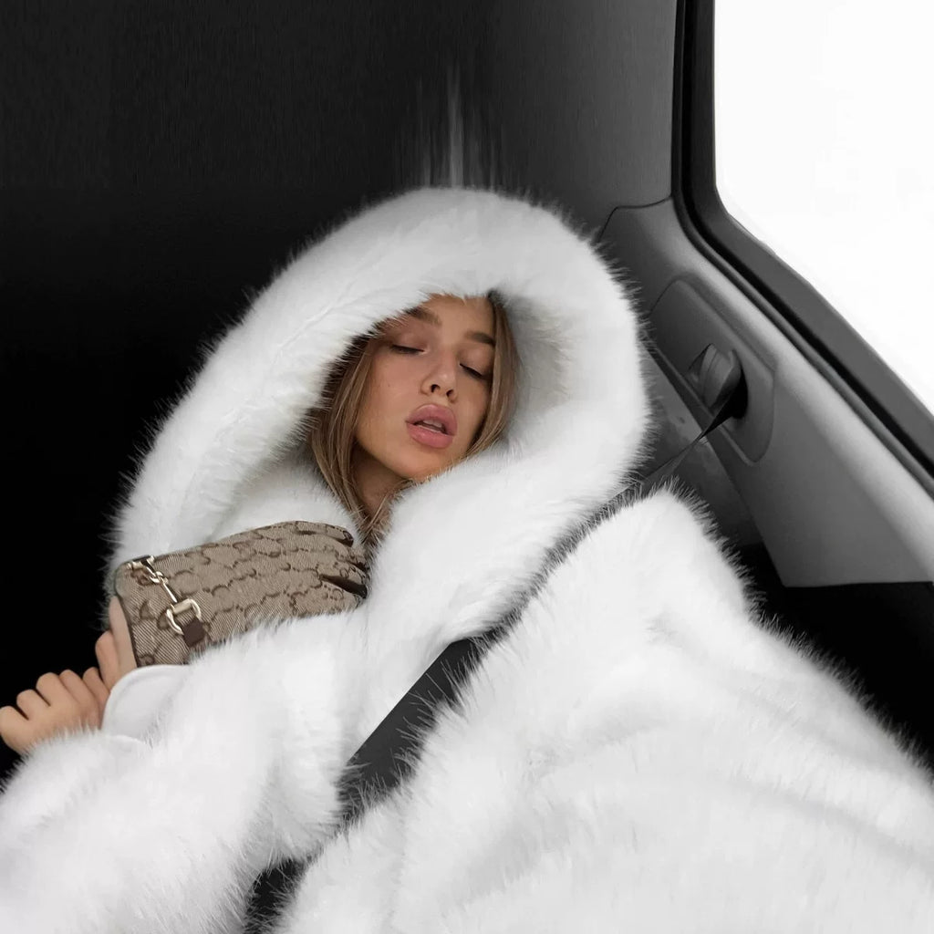 LaPose - Jayonna Hooded Faux Fur Jacket - White Color
