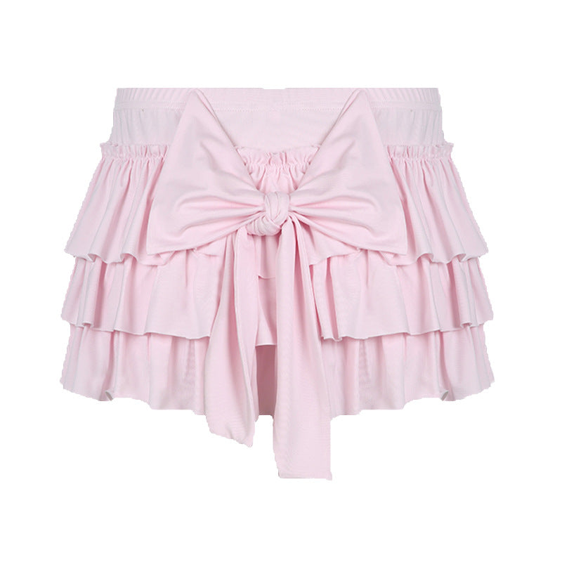 Yulissa Bow Tiered Mini Skirt - Pink [Y00UHL6J]