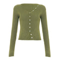 Karaline Ribbed Knit V-Neck Top - Olive Green [14EJ4BUO]