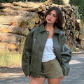 Violett Oversized Faux Leather Jacket - Green [5ZXRNL12]