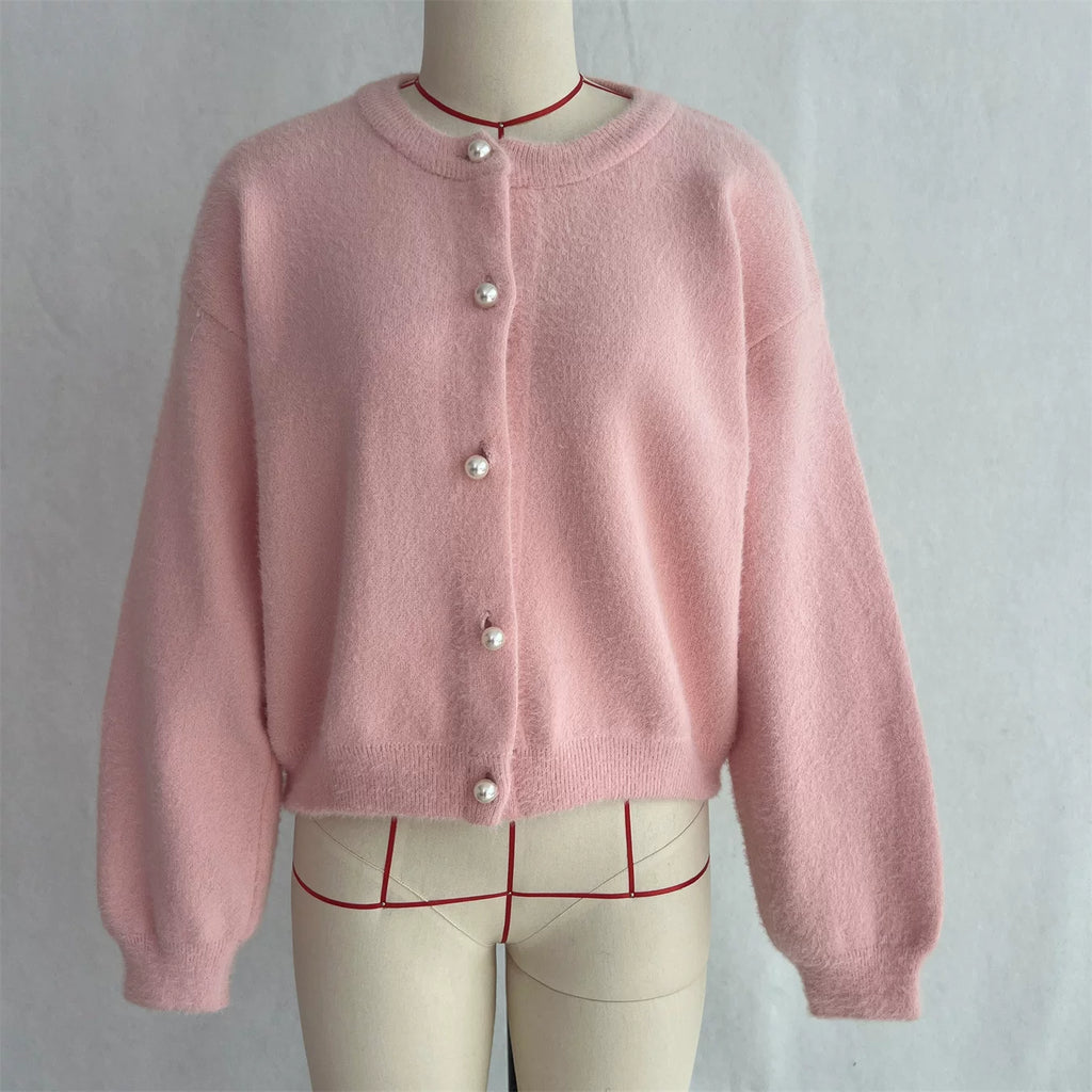 LaPose - Emberleigh Pearl Button Knit Cardigan - Pink Color