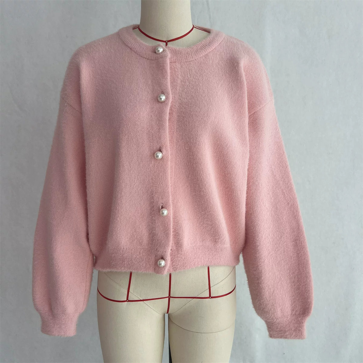 LaPose - Emberleigh Pearl Button Knit Cardigan - Pink Color