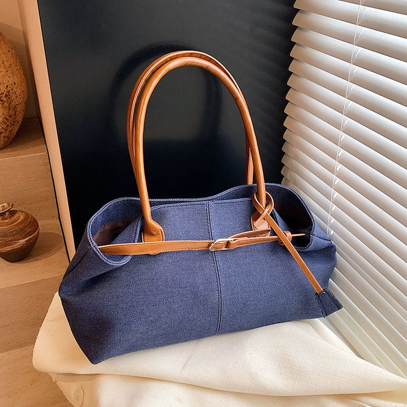 Leiana Colorblock Denim Tote - Dark Blue