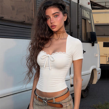 Lace Patchwork Square Neck Top - White [SGY3ABR9]