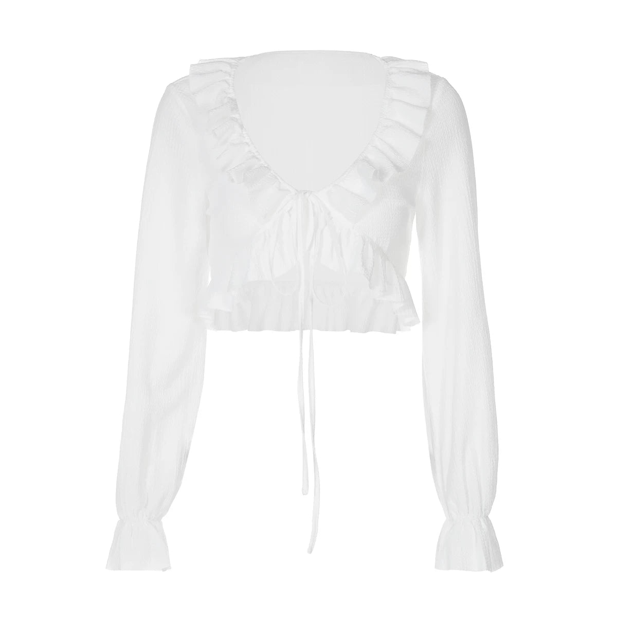 Floral Ruffle Three-Piece Short Set - White Top [KGV9G073]