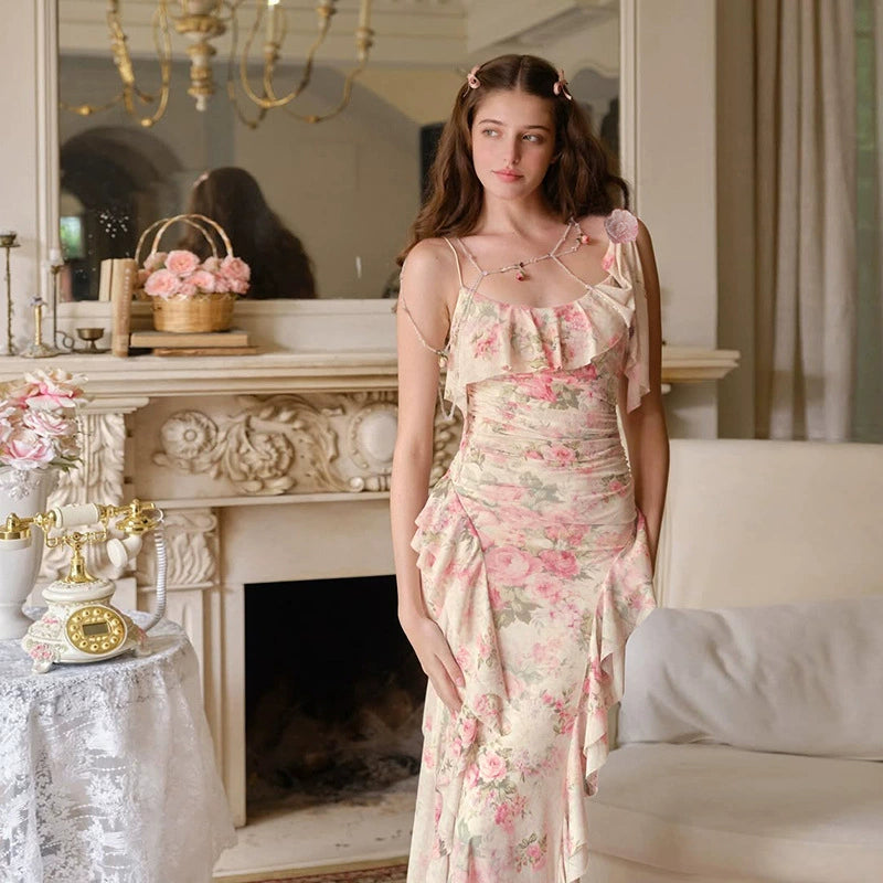 Maybree Mesh Ruffle Maxi Dress - Pink [09HYNBIP]