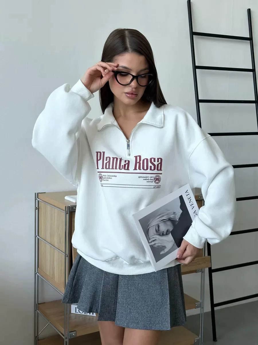 LaPose - Arlett Half-Zip Graphic Sweatshirt - White (Thin) Color