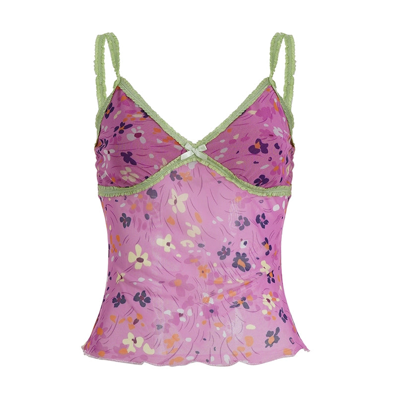 Akshara Floral Mesh Camisole - Pink