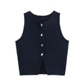 Novalee Cropped Knit Vest - Navy Blue [VP3B5NGV]