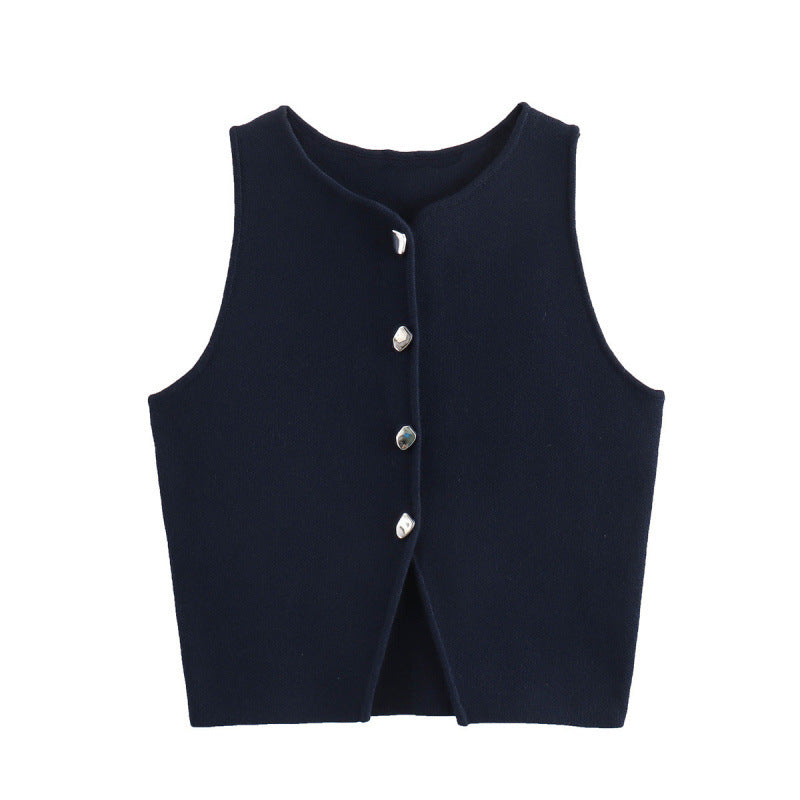 Novalee Cropped Knit Vest - Navy Blue [VP3B5NGV]