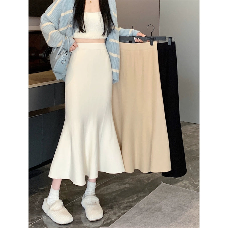 Janyla Knit Fishtail Skirt - Light Milk Coffee [Q6BB01E5]