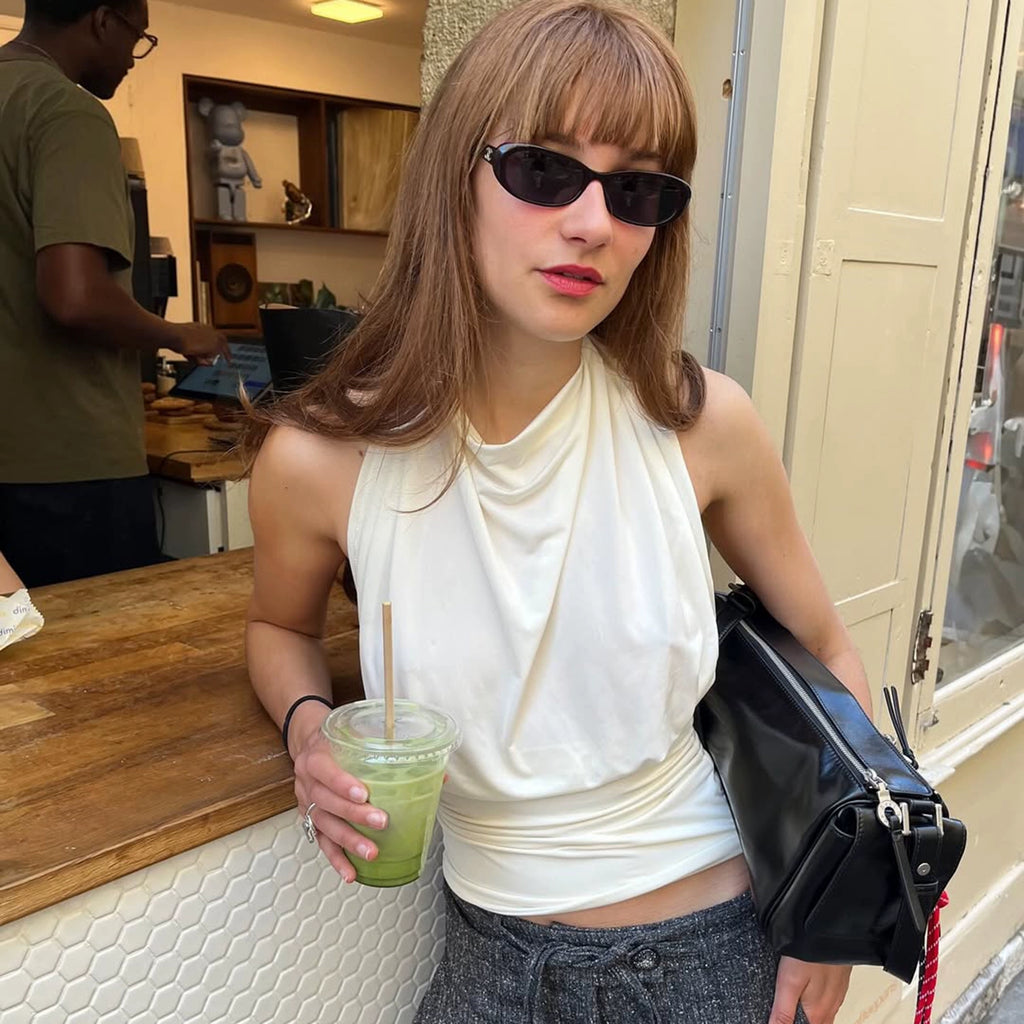 Sia Pleated Halter Top - White