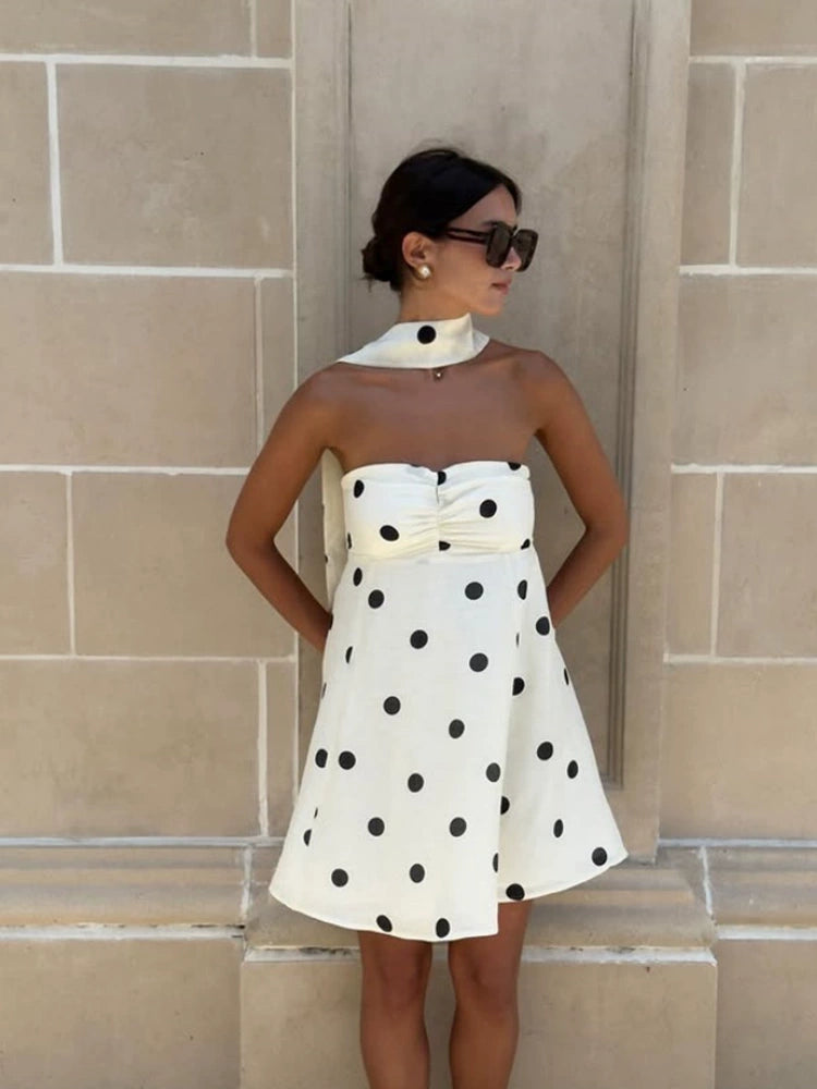 Ailen One Shoulder Polka Dot Dress - White [VS0CM7ZP]