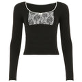 Hallee Layered Lace Long Sleeve Top - Black [AO8SHJZF]