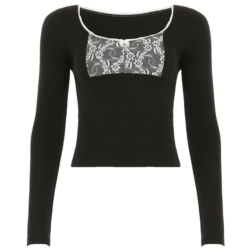 Hallee Layered Lace Long Sleeve Top - Black [AO8SHJZF]
