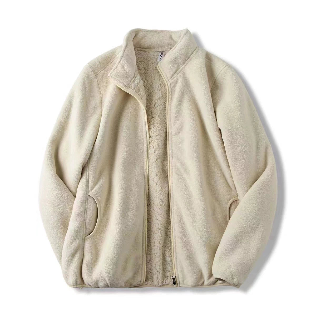 Zoee Plush Stand Collar Jacket - Off-White [T8660B7T]