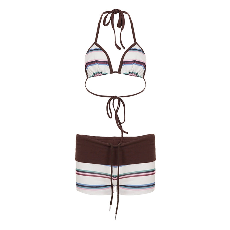 Evaleigh Colorblock Halter Bikini Set - Brown [QTQPNKJ8]