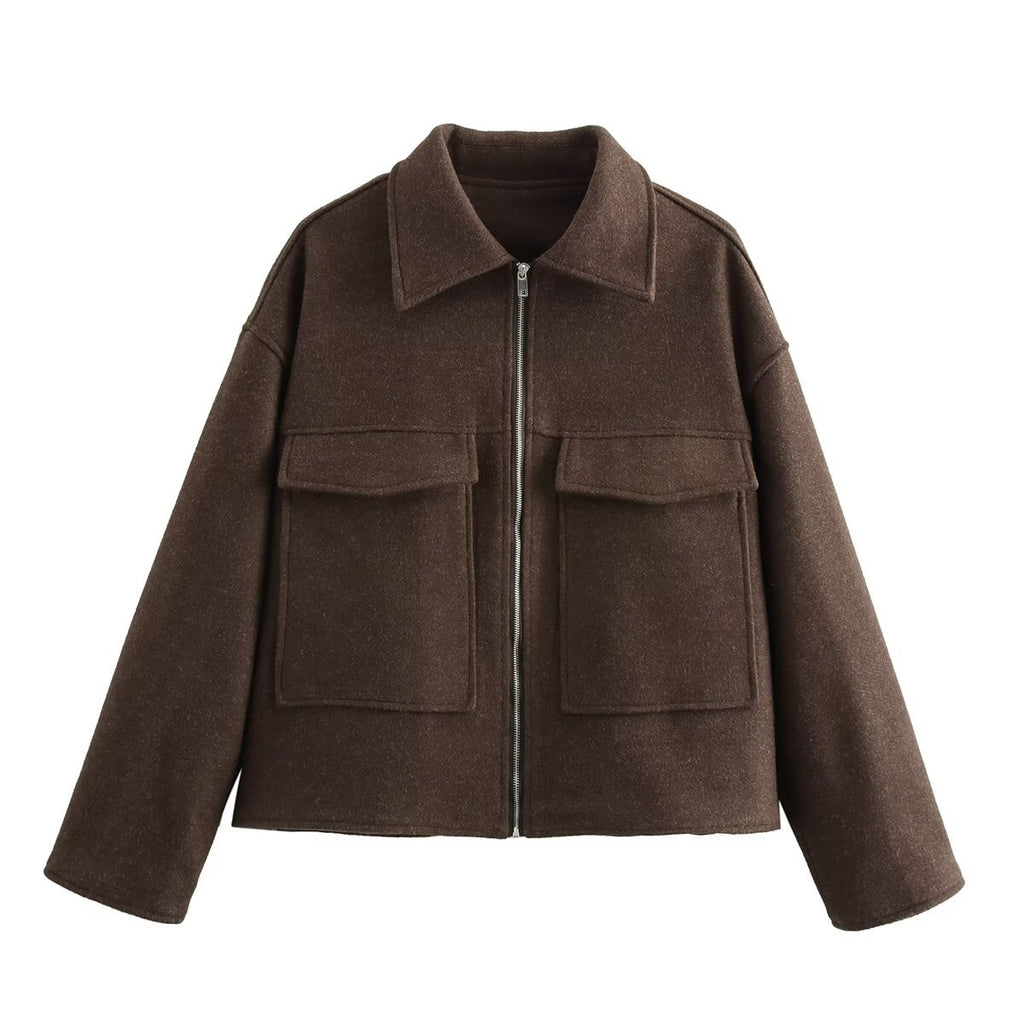 Eugenia Zippered Woolen Jacket - Chestnut [0U1FHM1C]