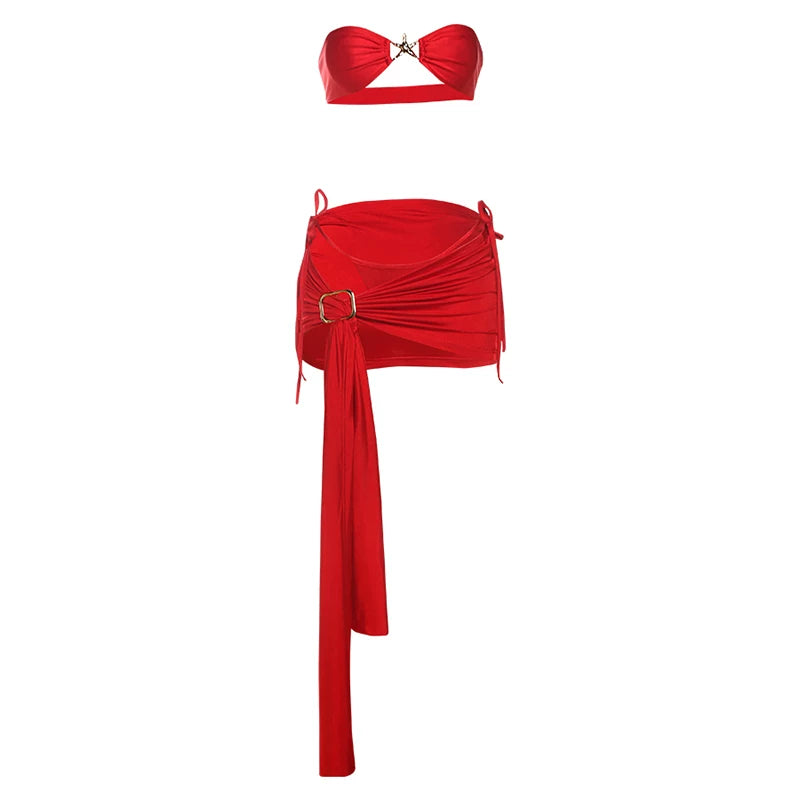 Starfish Detail Three-Piece Skirt Set in Red - Red [1EWCKCEV]