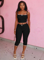 Ciara Lace Ribbed Short Set - Black [UTCFNOHJ]