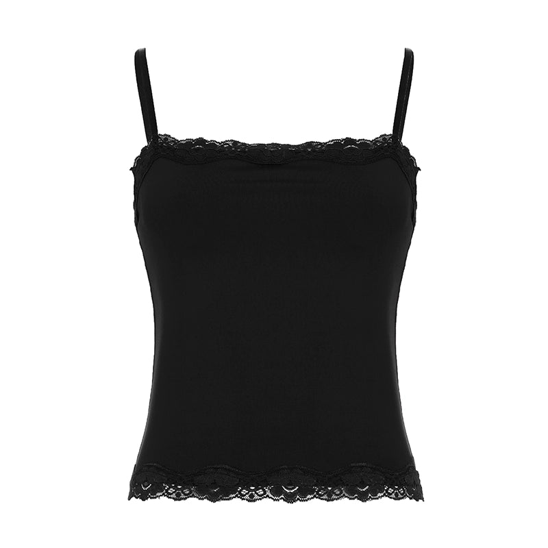 Tula Cropped Lace Cami Top - Black [3QEPY1MI]