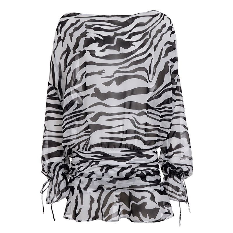 Arianna Zebra Print Mini Dress - Black and White [4K98Y4G6]