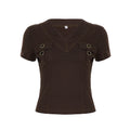 Ishika Fitted V-Neck Crop Top - Brown