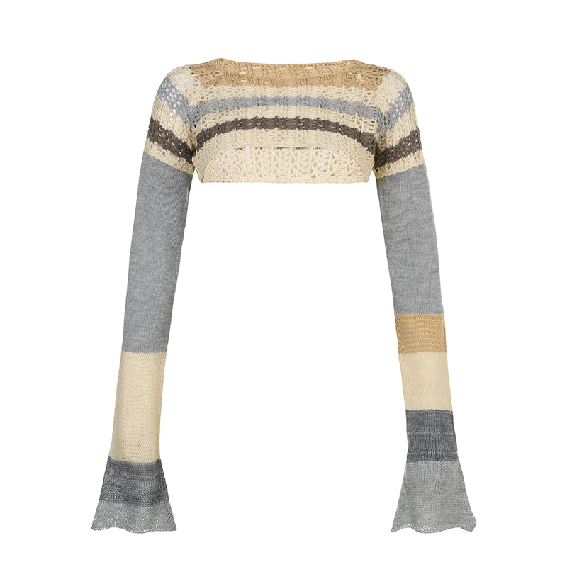 LaPose Fashion - Paulet Knit Crop Top - Clothing, Crochet Tops, Crop Tops, Fall-Winter 23, Fall22, Knitted Tops, Long Sleeve Tops, Sweater, 