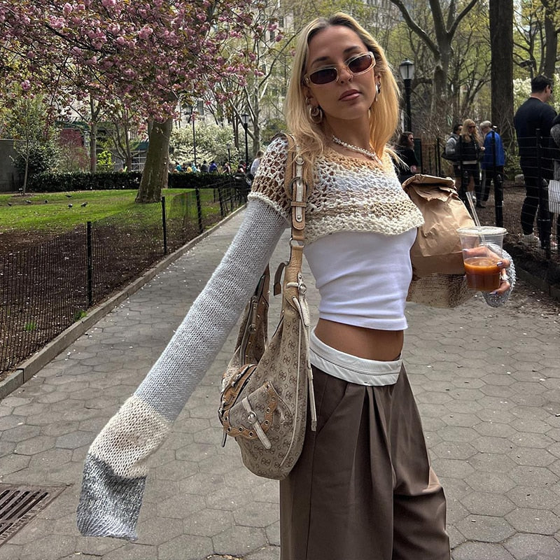 LaPose Fashion - Paulet Knit Crop Top - Clothing, Crochet Tops, Crop Tops, Fall-Winter 23, Fall22, Knitted Tops, Long Sleeve Tops, Sweater, 