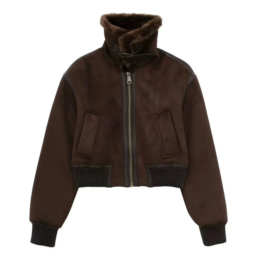 LaPose Fashion - Reed Suede Crop Jacket - Bomber Jacket, Coats & Jackets, Crop Jackets, Fall-Winter 23, Jackets, Puffer Jacket, Winter Edit