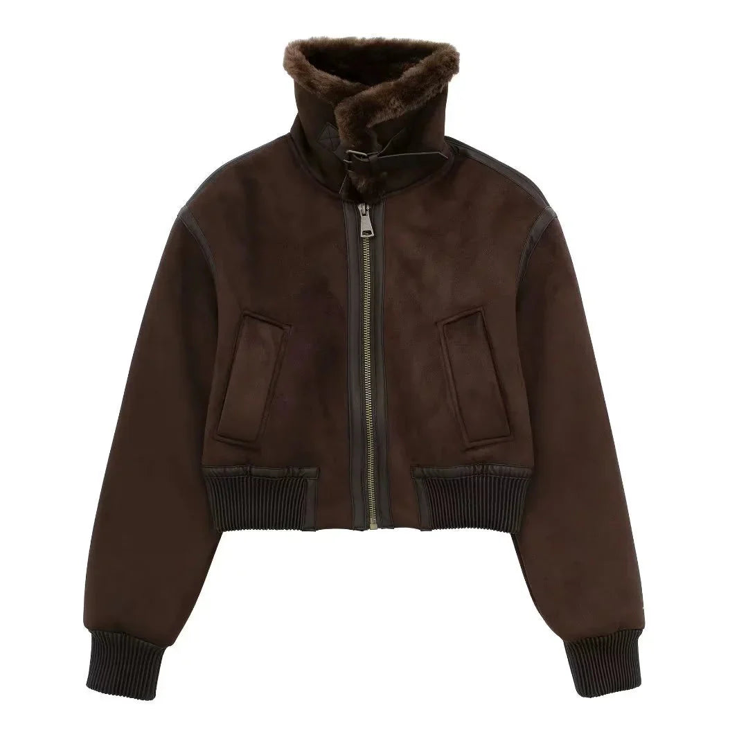 LaPose Fashion - Reed Suede Crop Jacket - Bomber Jacket, Coats & Jackets, Crop Jackets, Fall-Winter 23, Jackets, Puffer Jacket, Winter Edit