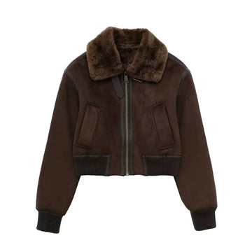 LaPose Fashion - Reed Suede Crop Jacket - Bomber Jacket, Coats & Jackets, Crop Jackets, Fall-Winter 23, Jackets, Puffer Jacket, Winter Edit