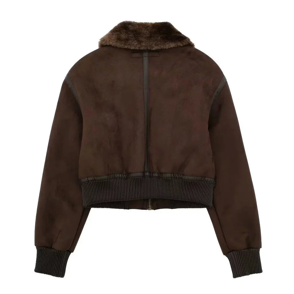 LaPose Fashion - Reed Suede Crop Jacket - Bomber Jacket, Coats & Jackets, Crop Jackets, Fall-Winter 23, Jackets, Puffer Jacket, Winter Edit
