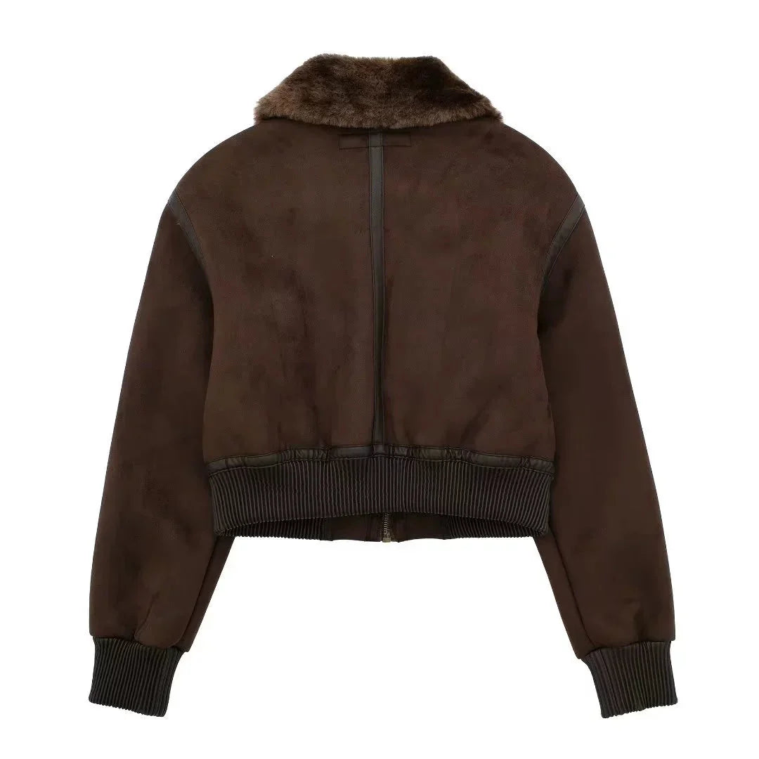 LaPose Fashion - Reed Suede Crop Jacket - Bomber Jacket, Coats & Jackets, Crop Jackets, Fall-Winter 23, Jackets, Puffer Jacket, Winter Edit