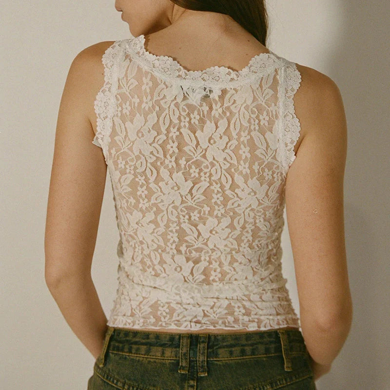 LaPose Fashion - Sandra Lace Tank Top - Backless Tops, Base Layers, Basic Tops, Clean Girl, Elegant Tops, Lace Tops, Sexy Tops, Sleeveless T