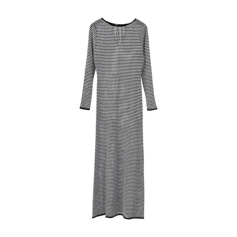 LaPose Fashion - Thais Knit Striped Maxi Dress - Beach Dresses, Bodycon Dresses, Daytime Dresses, Dresses, Elegant Dresses, Fall-Winter 23, Going Out