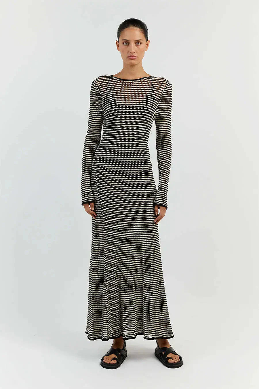 LaPose Fashion - Thais Knit Striped Maxi Dress - Beach Dresses, Bodycon Dresses, Daytime Dresses, Dresses, Elegant Dresses, Fall-Winter 23, Going Out