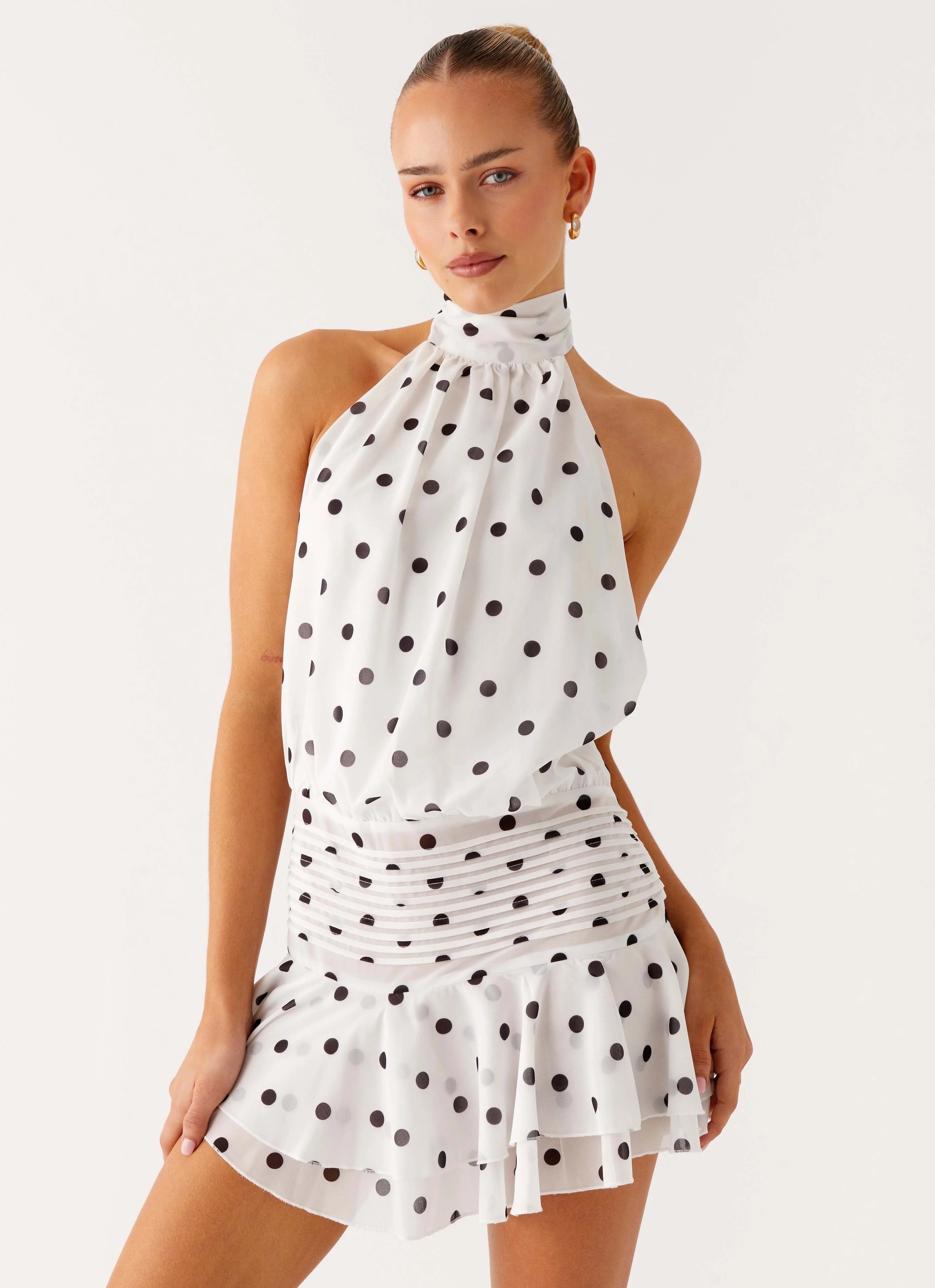 Wave Dot Halter Mini Dress