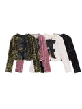 LaPose Fashion - Wendy Sequin Bow Jacket - Coats & Jackets, Crop Jackets, Jackets, Sequin Jackets