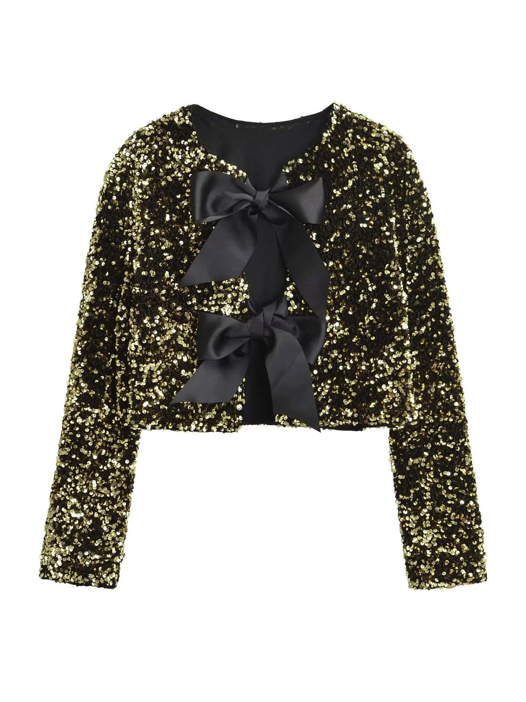 LaPose Fashion - Wendy Sequin Bow Jacket - Coats & Jackets, Crop Jackets, Jackets, Sequin Jackets