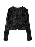 LaPose Fashion - Wendy Sequin Bow Jacket - Coats & Jackets, Crop Jackets, Jackets, Sequin Jackets